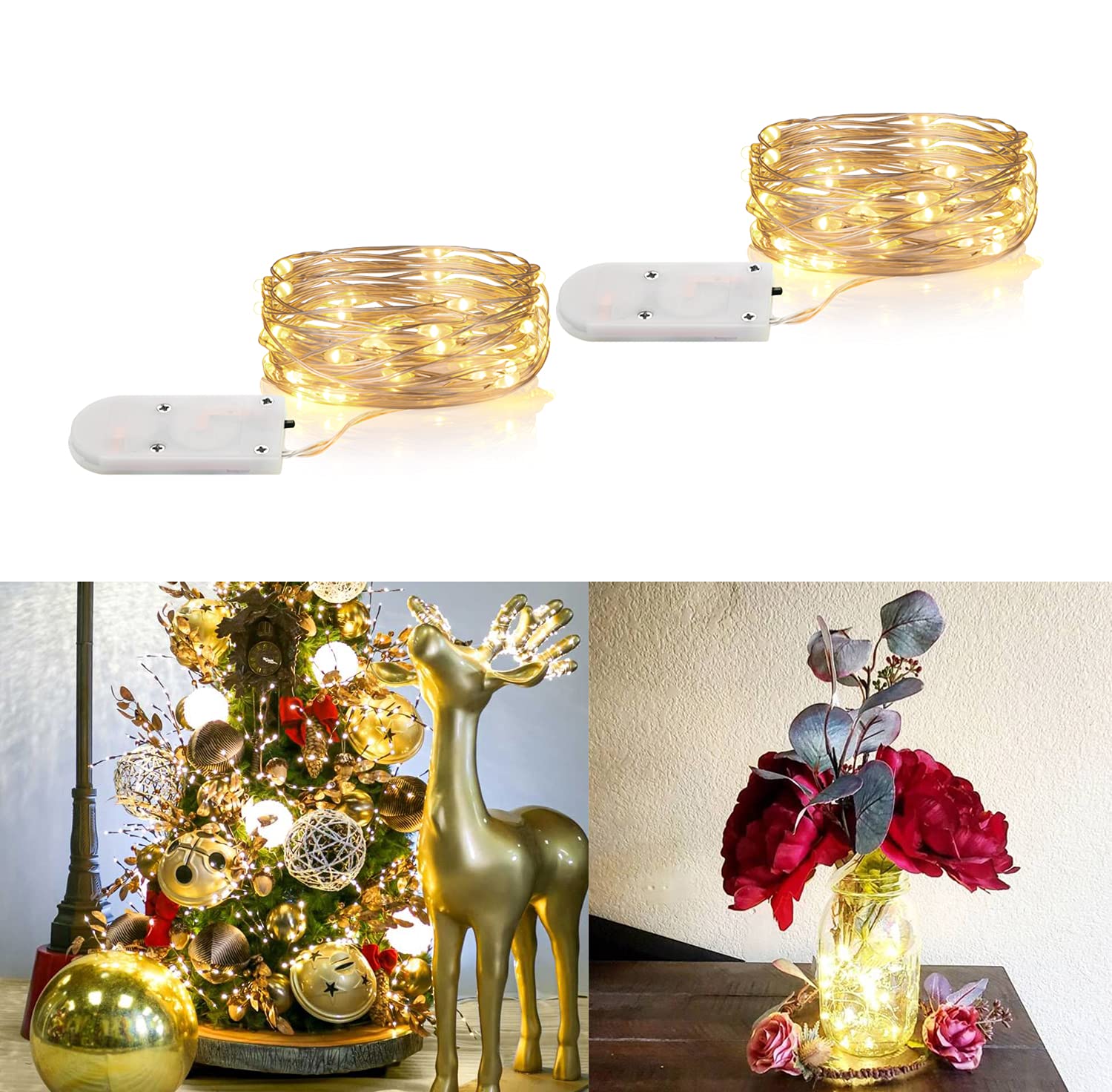 2 Pack Fairy Lights Battery Operated - 6.56ft 20 LED Waterproof String Lights for Bedroom Decor, Table Centerpieces, DIY Party, Valentine's Day, Wedding, Mason Jar Crafts (Warm White) | Indoor & Outdoor Decoration, Home Lighting, Holiday Decor