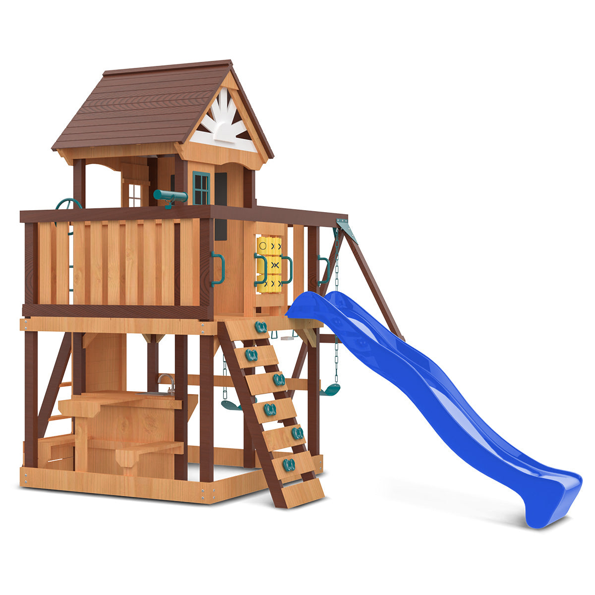 Coventry Play Centre & Swing Set with Blue Slide - Outdoor Kids Playground Equipment for Backyard Fun & Family Bonding