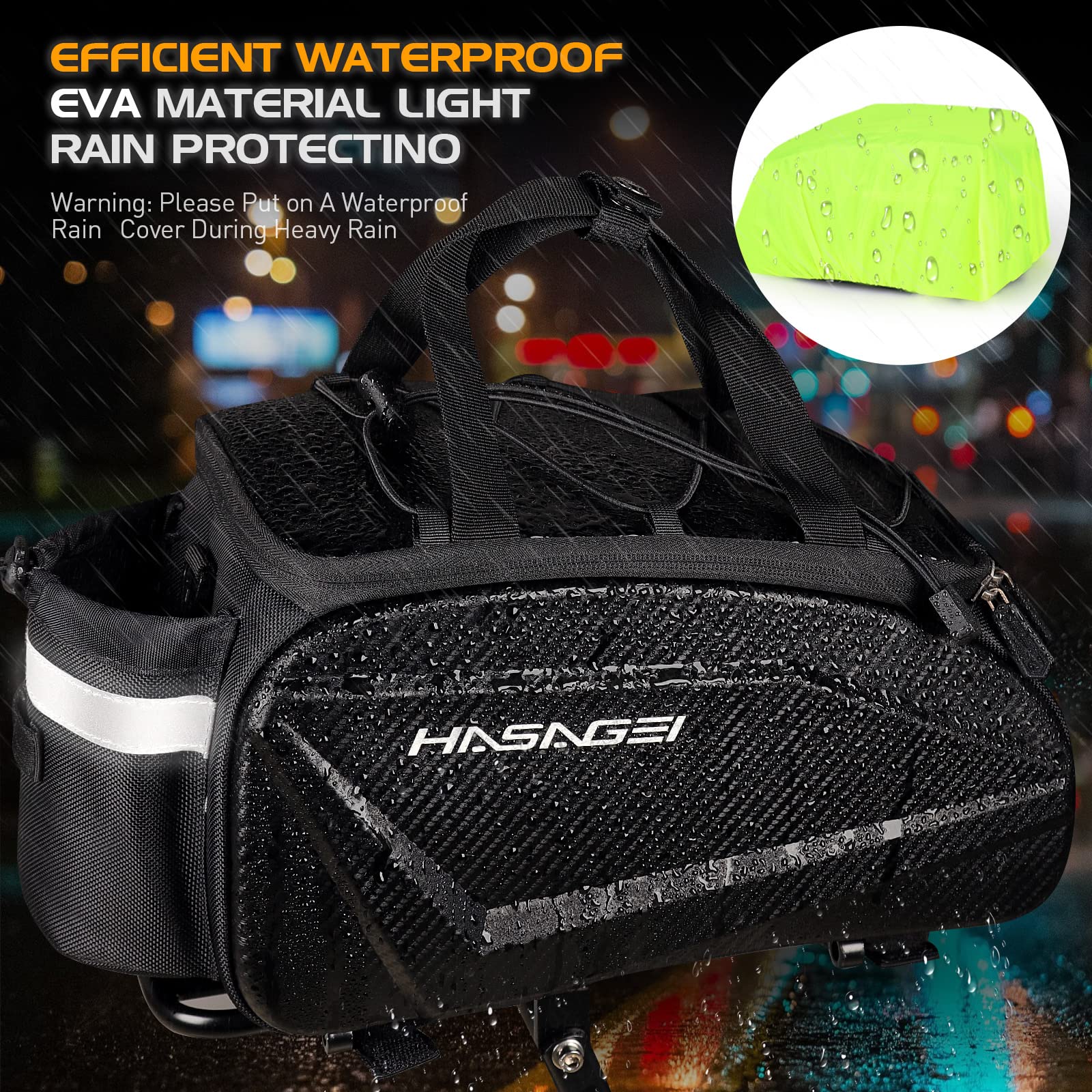 **Waterproof Bike Pannier Bag - 9L Large Capacity Bicycle Rack Bag with Rain Cover, Portable Strap & Tool-Free Installation - Durable Cycling Storage for Commuting, Travel & Outdoor Adventures**
