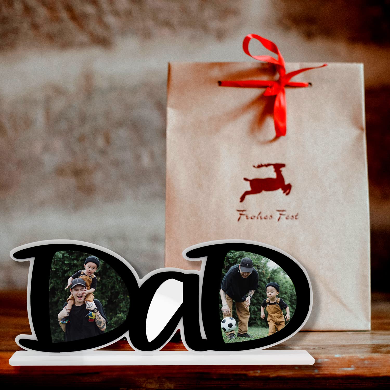 Custom Personalized Acrylic Picture Frame for Dad - Unique PaPa & DaD Shape Desktop Photo Holder - Perfect Father's Day, Birthday Gift from Son or Daughter - Ideal for Home, Office Desk Decor & Sentimental Keepsakes