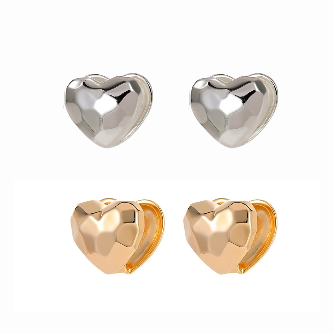 Two Way Crinkled Heart Hoop Earrings Clip On - Gold & Silver Fashion Jewelry for Women | Perfect for Valentine's Day, Date Night & Special Occasions