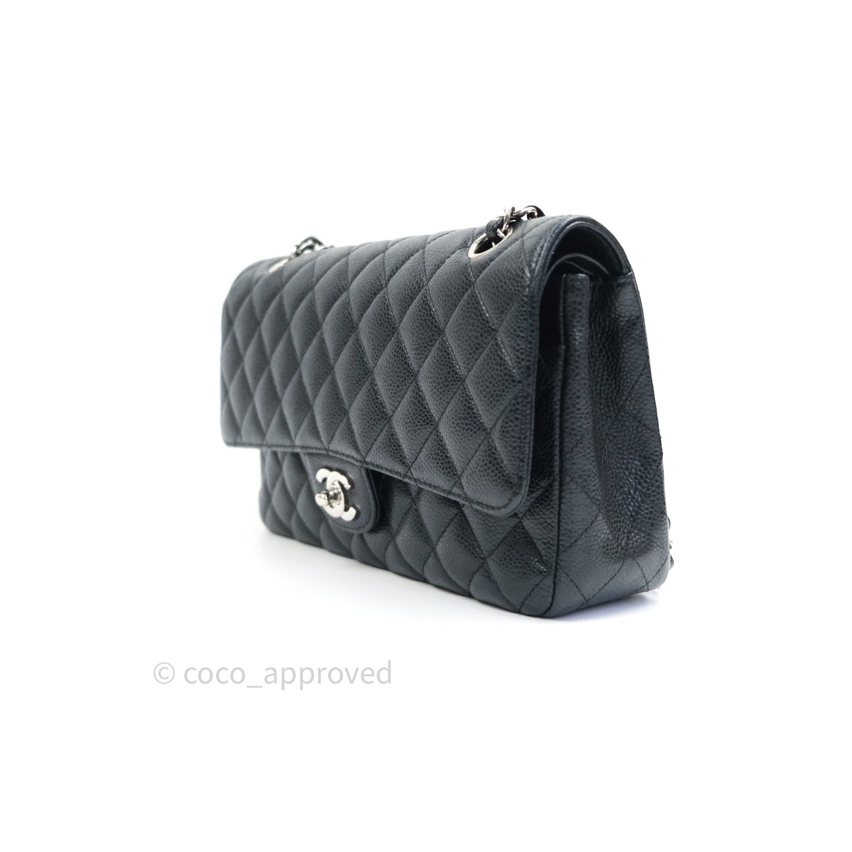 Chanel Classic M/L Medium Double Flap Bag Black Caviar Silver Hardware - Luxury Designer Handbag for Women, Perfect for Work, Evening Events & Special Occasions