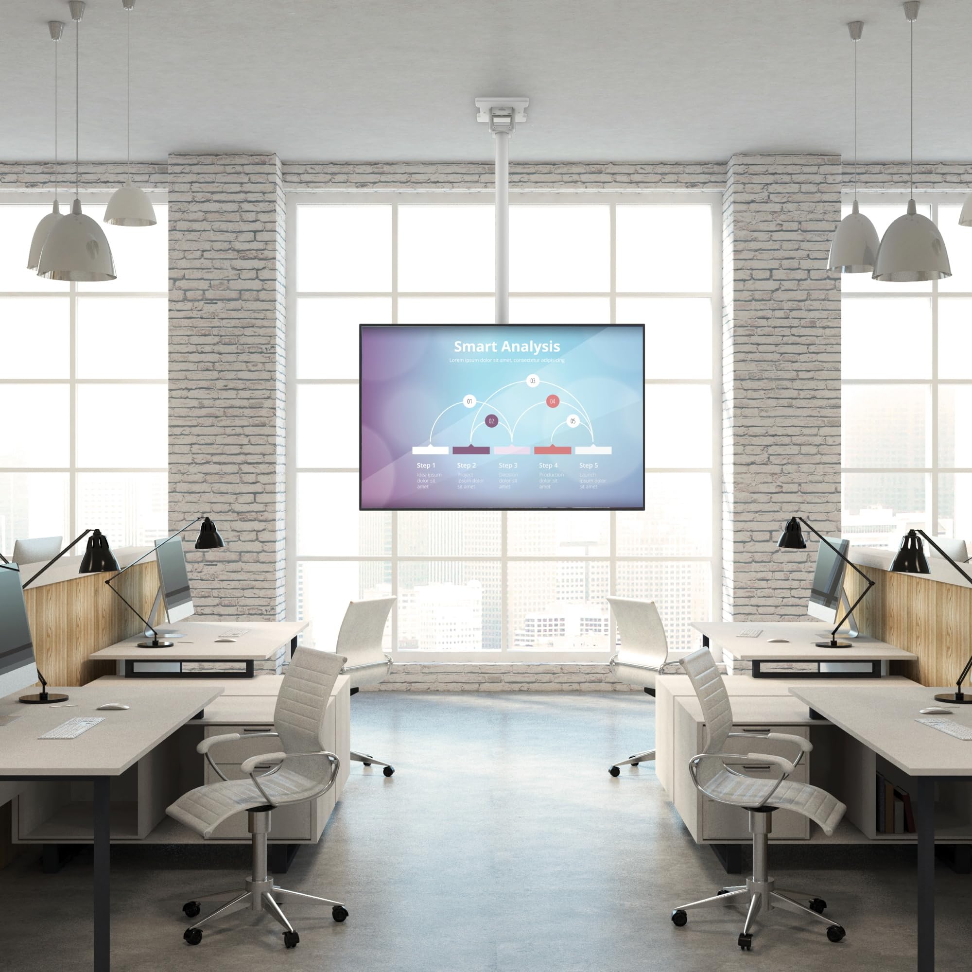 Kanto CM600W White Ceiling TV Mount for 37-70 Inch TVs - Adjustable Height (23