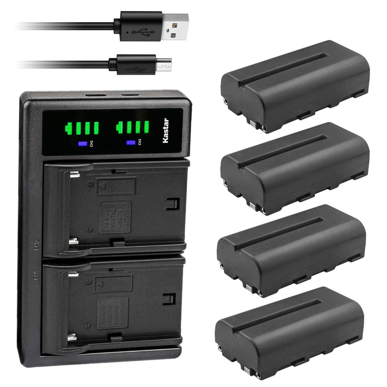 Kastar 4-Pack NP-F550/NP-F570 Replacement Batteries with LTD2 USB Charger - Compatible with AndyCine A7, C7 & C7S 7