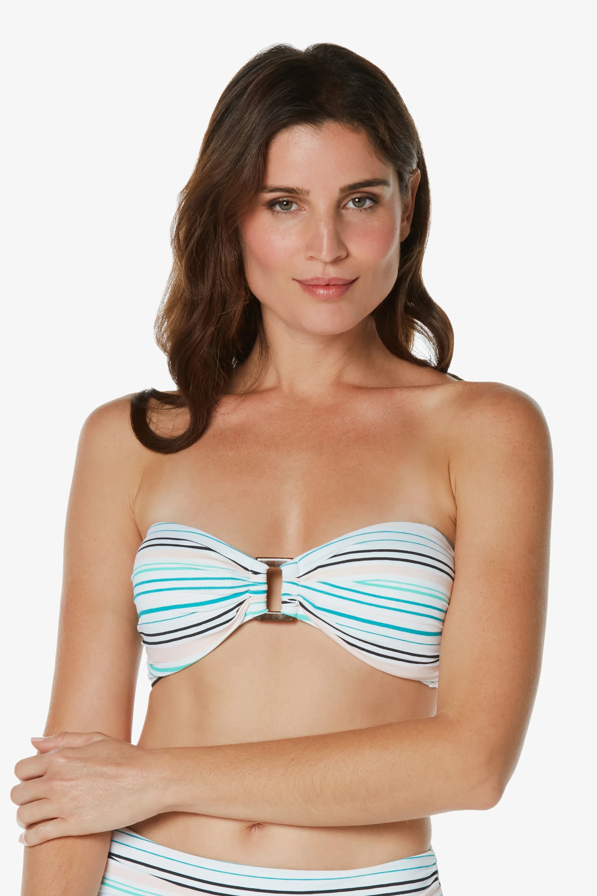 Stylish Hook Back Tortoise Bandeau Bikini Top | Textured Coastal Stripe Design - Perfect for Beach Vacations & Summer Pool Parties