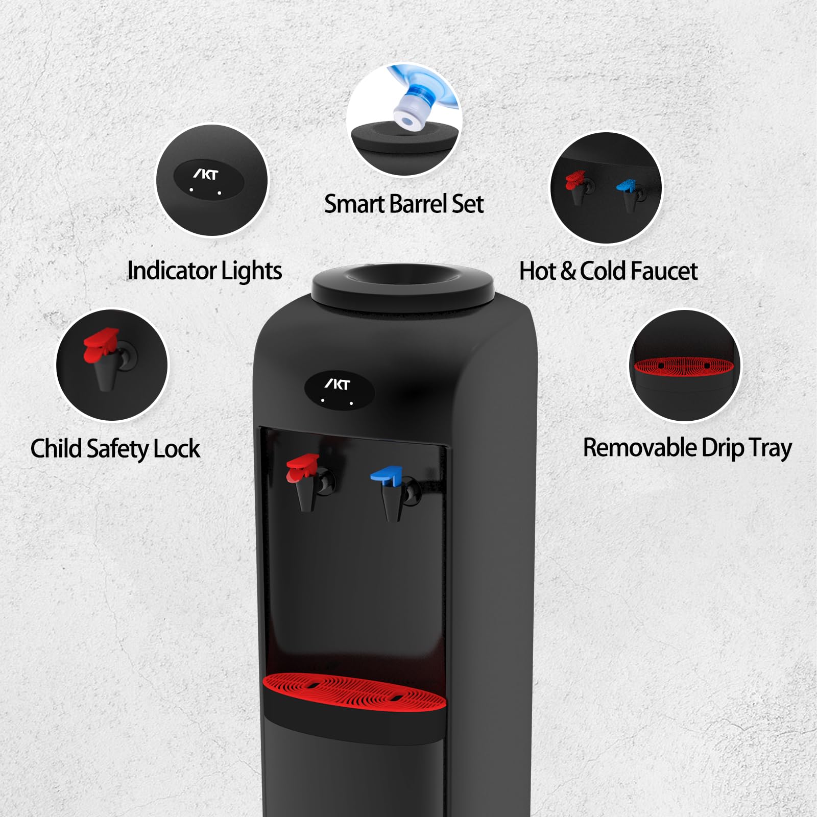 IKT Top Loading Water Cooler Dispenser with Compressor Cooling - Hot & Cold Water Dispenser with Child Safety Lock, Energy Saving, ETL Certified (Black) - Perfect for Home, Office, and Kitchen Use