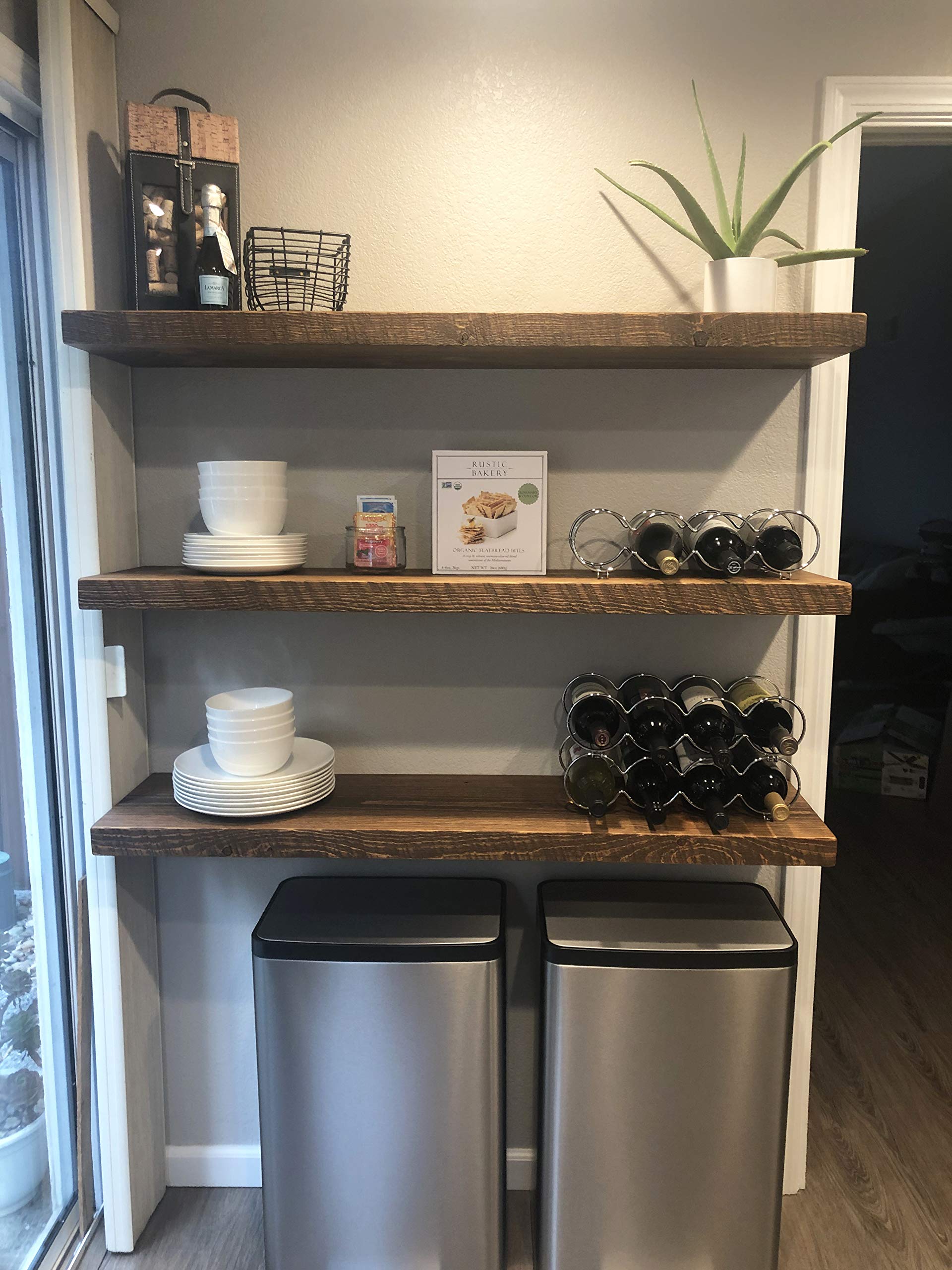 Joel's Antiques - 48 Inch Solid Wood Floating Shelves for Wall - Natural Wood Wall Mount Shelves - Heavy Duty Rustic Shelf for Bedroom, Living Room & Kitchen - Medium Brown (48x12x2 Inches) - Perfect for Displaying Books, Photos & Home Decor
