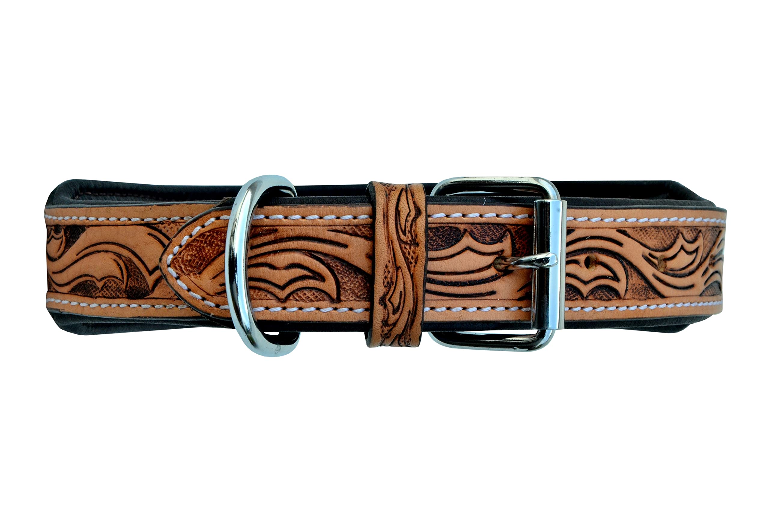 Western Beaded Leather Dog Collar - Heavy Duty Tooled Adjustable Pet Collar for Large Dogs - Perfect for Training, Walking, and Outdoor Adventures