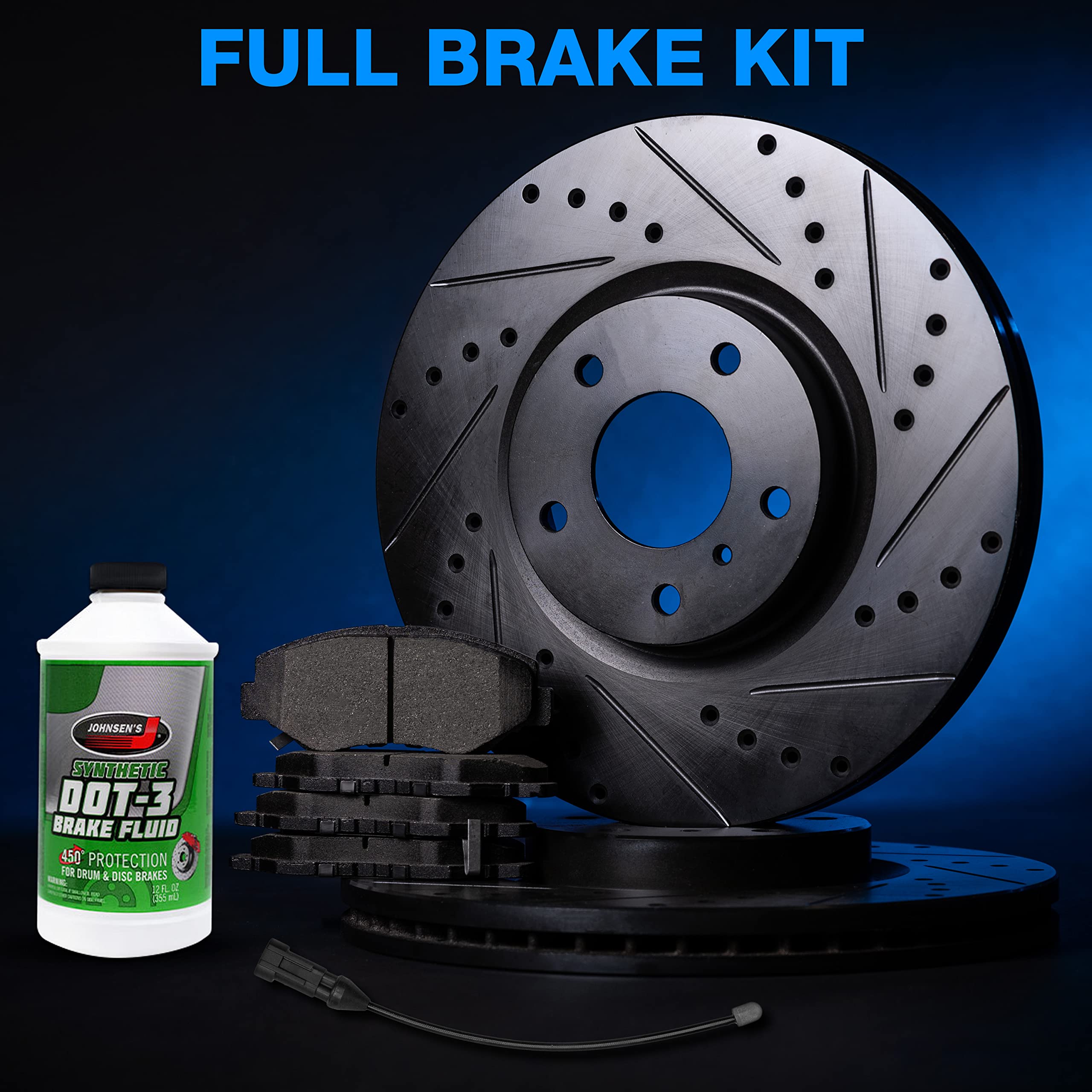High-Performance Power Sport Rear Brake Pads & Rotors Kit - Semi-Metallic Brake Pads with Sensor Wire (BBC1.35065.63) - Perfect for ATV, UTV, Motorcycle & Off-Road Vehicle Maintenance