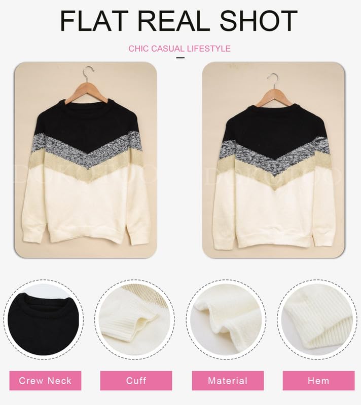 Dokotoo Women's Color Block Sweater - Long Sleeve Crewneck Pullover Knit Jumper Top for Fall & Winter | Casual Office Wear & Weekend Outfits