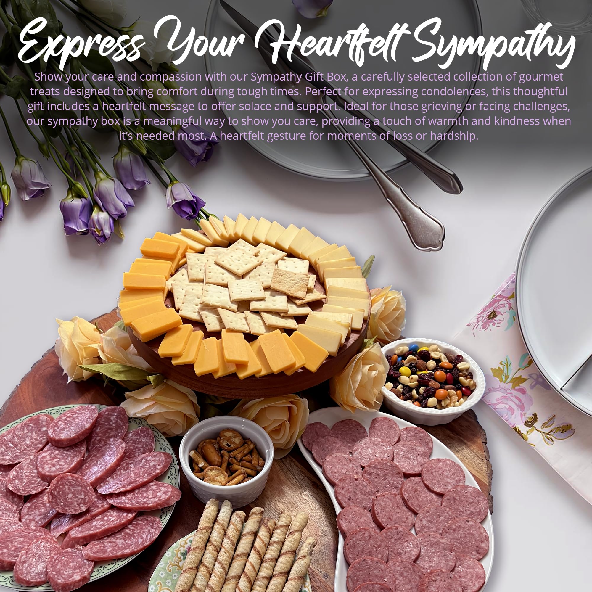 Sympathy Gift Basket - Meat & Cheese Condolence Gift for Loss of Loved One (Dad, Mom, Husband, Sister, Friend) | Thoughtful Bereavement Food Basket for Funeral, Memorial Service & Comforting Grieving Families