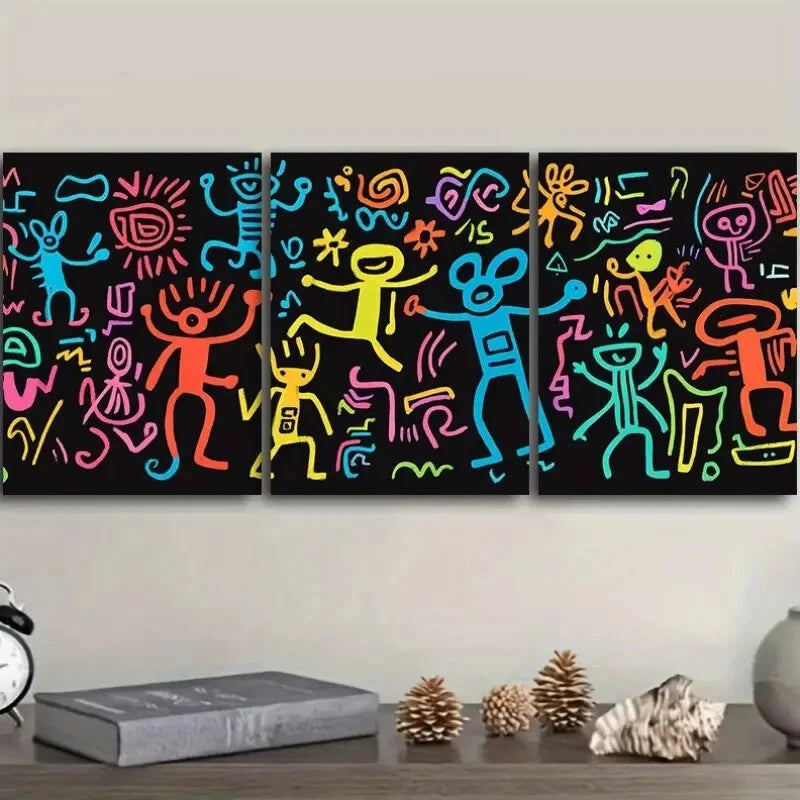 3-Piece Surreal Character Graffiti Metal Wall Art - Ready to Hang Modern Home Decor for Living Room, Bedroom & Office