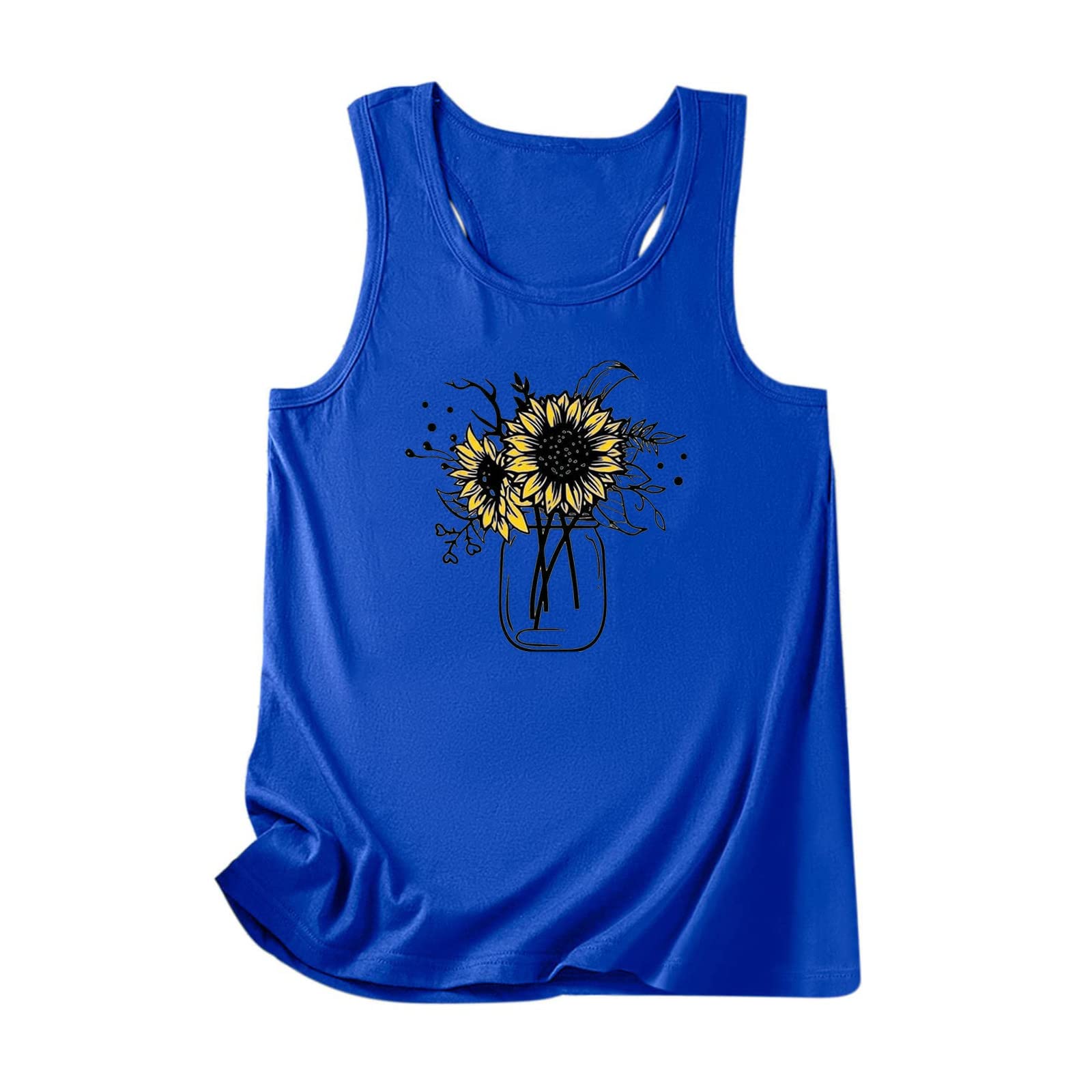 Women's Sleeveless Crewneck Tops - Loose Fit Vintage Graphic Racerback Shirt with Cute Hawaiian Print | Perfect for Summer Beach Vacation, Music Festivals & Casual Outings