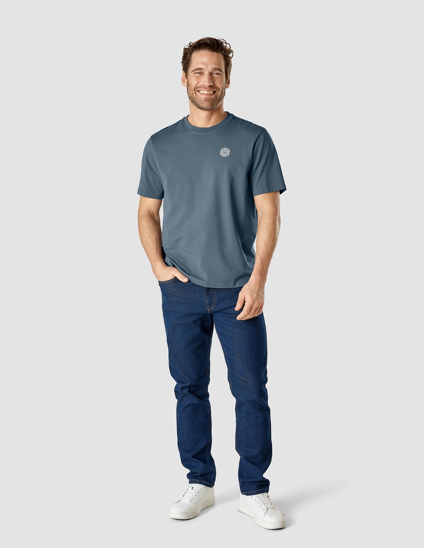 Premium Supima Cotton T-Shirt for Men - Box Fit, Globe Blue Mirage Color - Soft & Breathable for Casual Wear, Gym, and Everyday Comfort