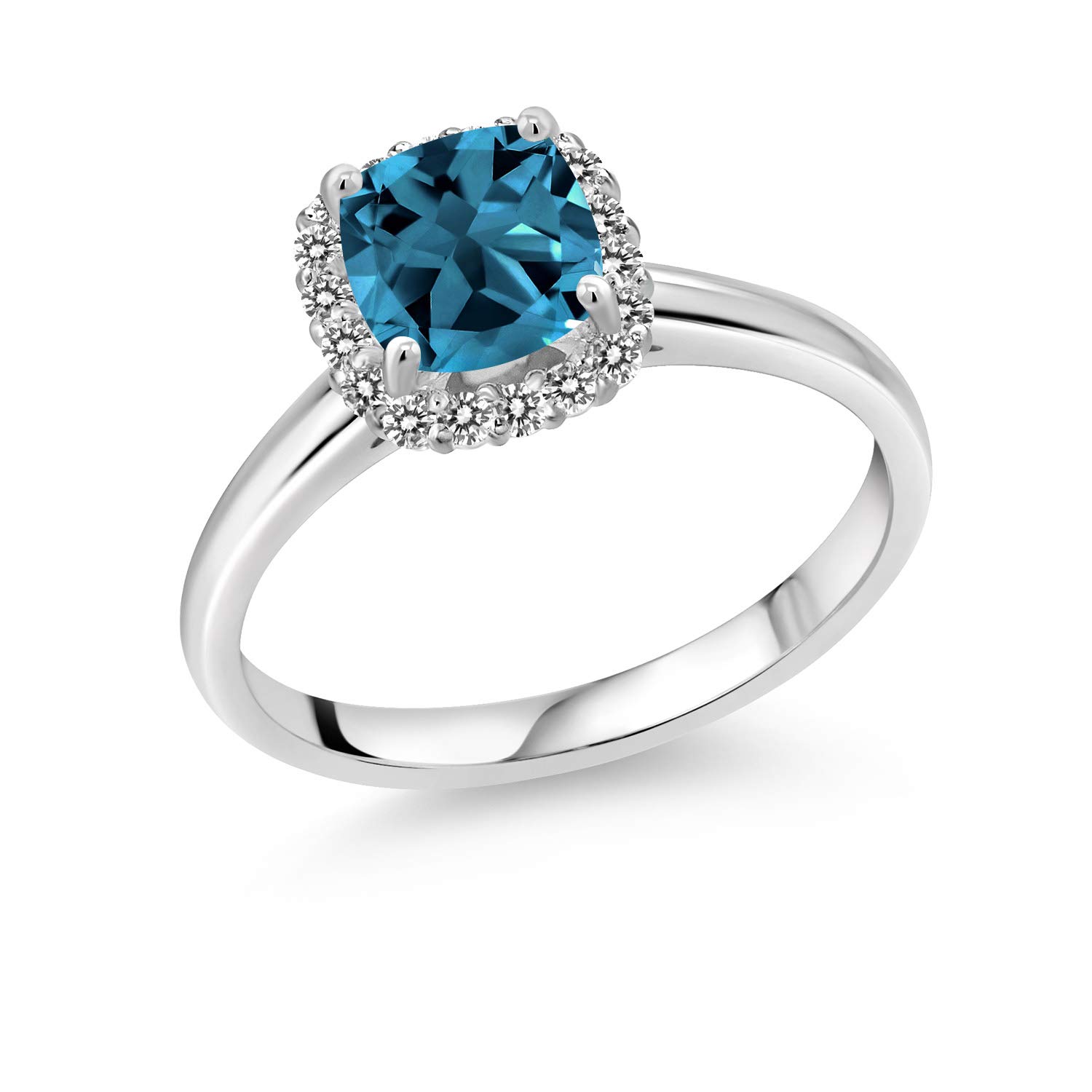 1.72 Ct Cushion London Blue Topaz & White Diamond Ring in 10K White Gold - Elegant Engagement, Wedding & Anniversary Jewelry Gift for Women