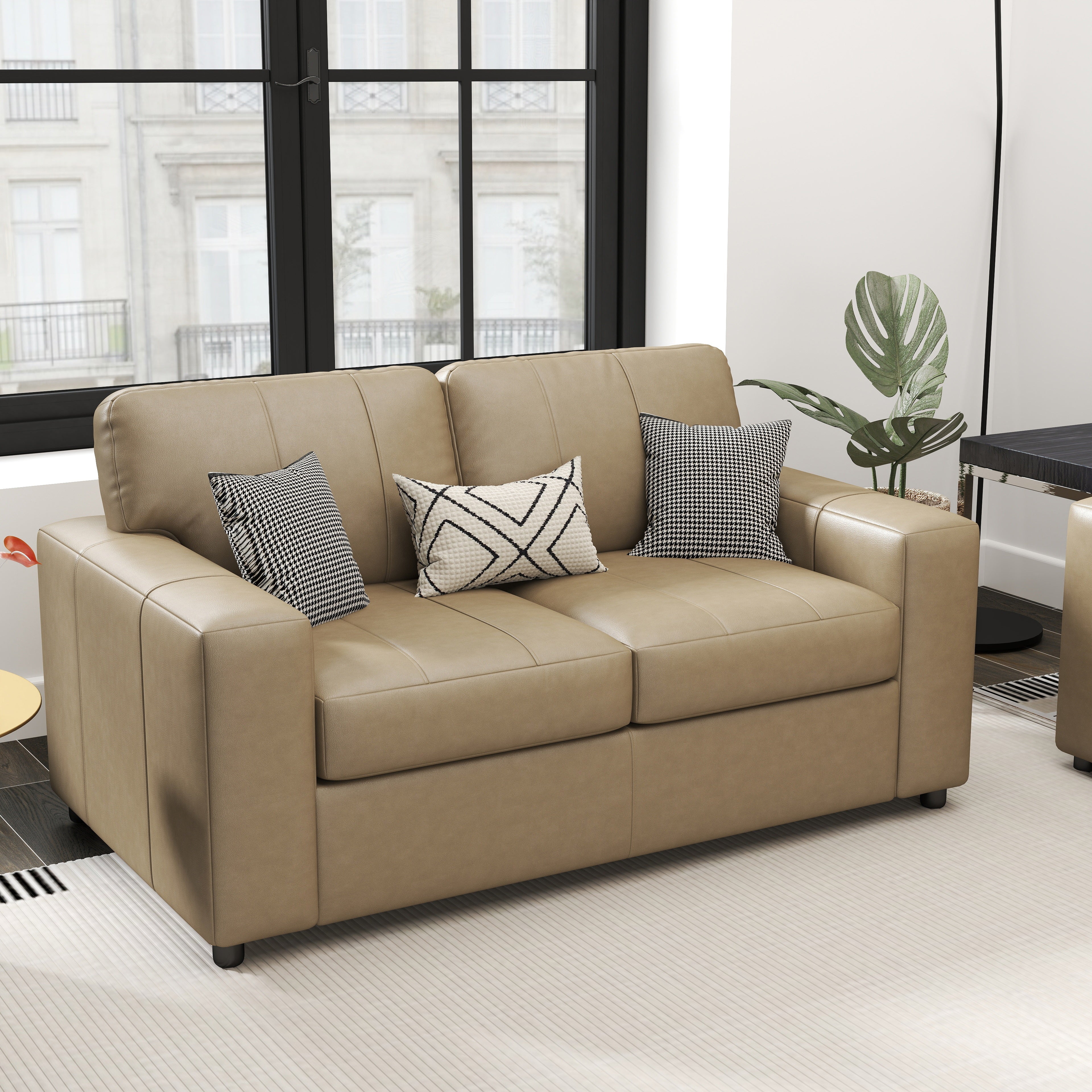 Roundhill Furniture Sakan Genuine Leather Upholstered Loveseat Sofa - Modern Two-Seater for Living Room, Lounge & Office