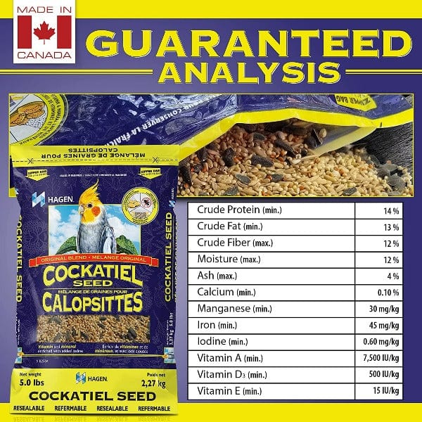 Premium Hagen Cockatiel Staple VME Seed Mix - Nutritious Bird Food for Cockatiels & Small Parrots - Perfect for Daily Feeding & Training Treats