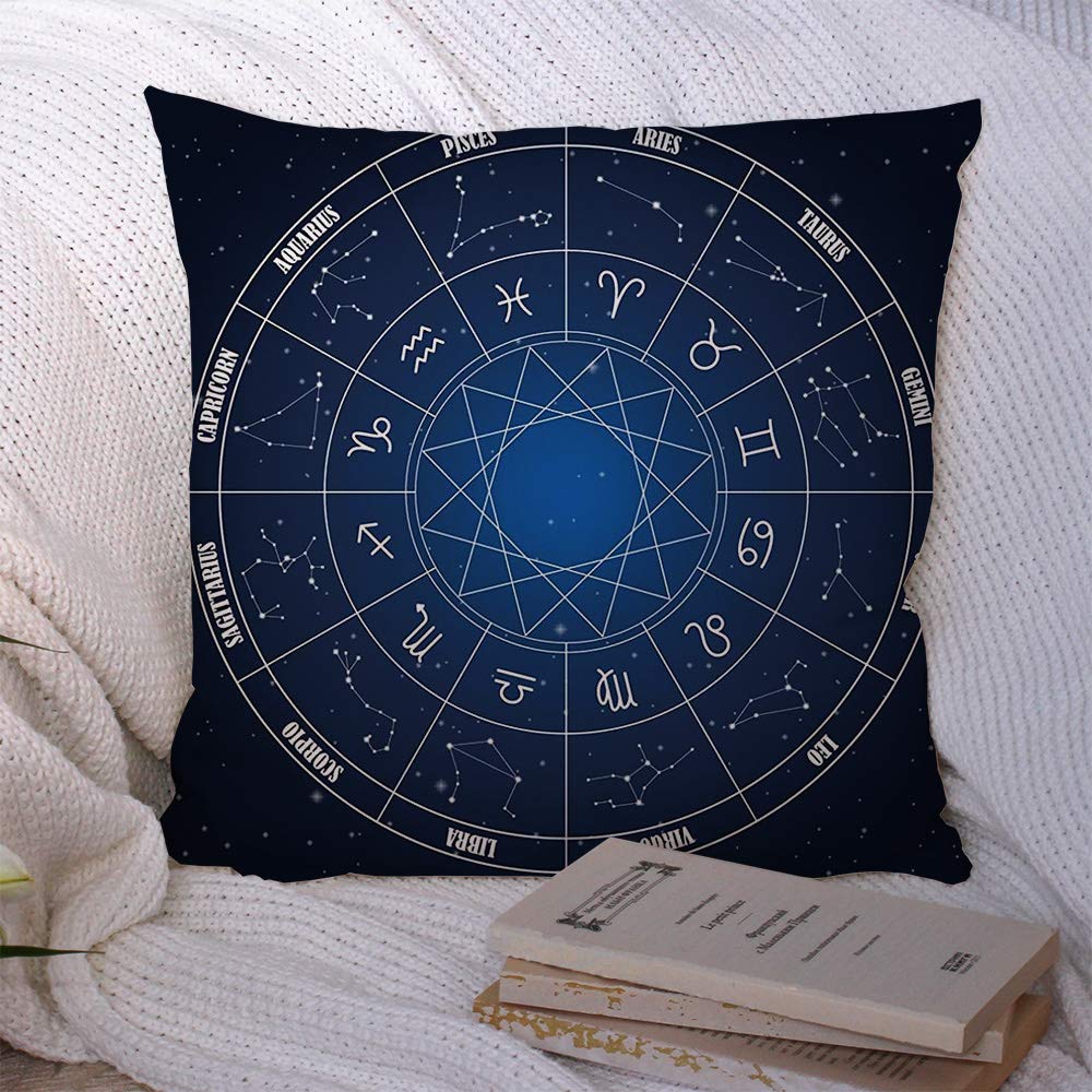 Zodiac Throw Pillow Cover - Taurus Astrology Sign with Nebula & Dark Science Symbols - 20x20 Inch Decorative Square Cushion for Sofa, Couch, Bedroom - Perfect Birthday Gift for Aries & Taurus Lovers