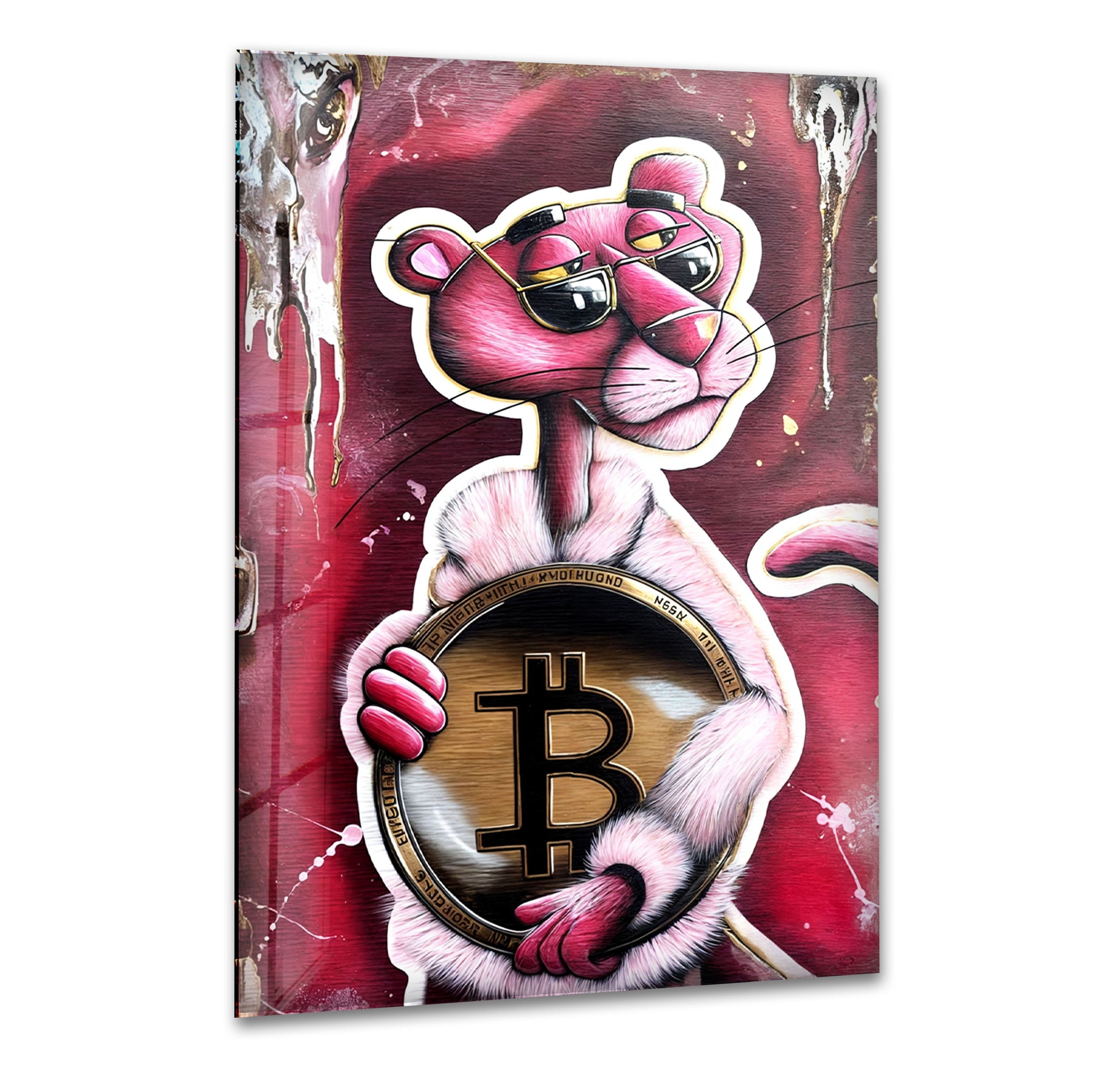 Bitcoin Panther Glass Wall Art - Modern Crypto Decor for Home & Office - Perfect for Living Room, Bedroom, or Office Wall Decor