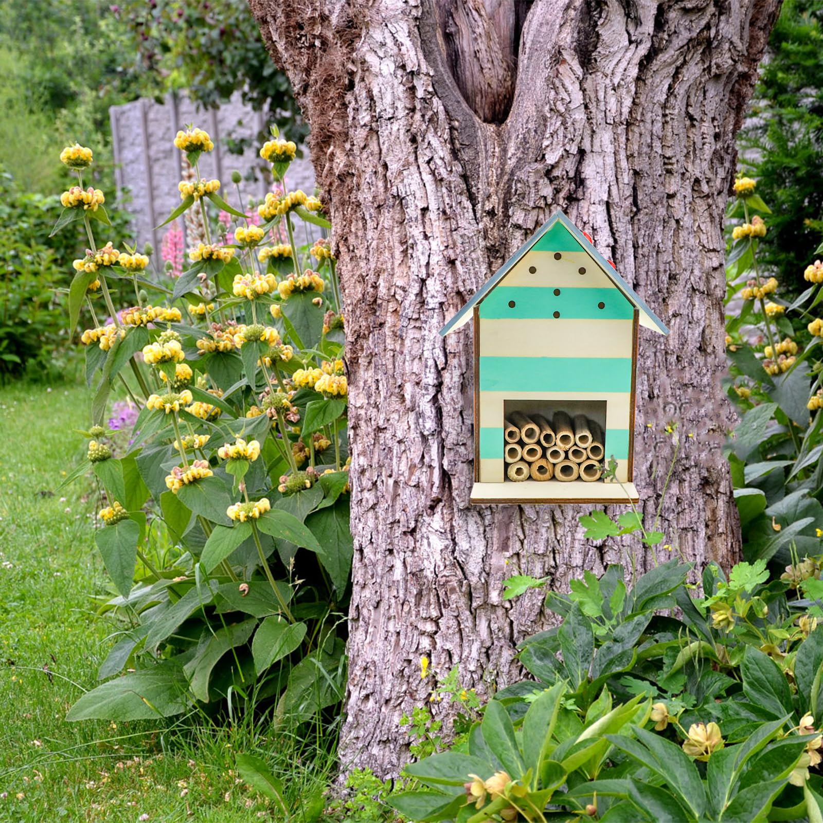 Premium DIY Wooden Insect House - Natural Bee Hotel for Pollinators, Butterflies & Ladybugs (8.25