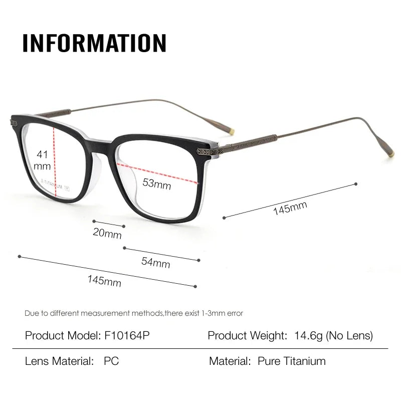 Aror Unisex Full Rim Square Titanium Acetate Eyeglasses 10164 - Lightweight & Durable Frame for Men & Women - Perfect for Reading, Work, and Everyday Fashion