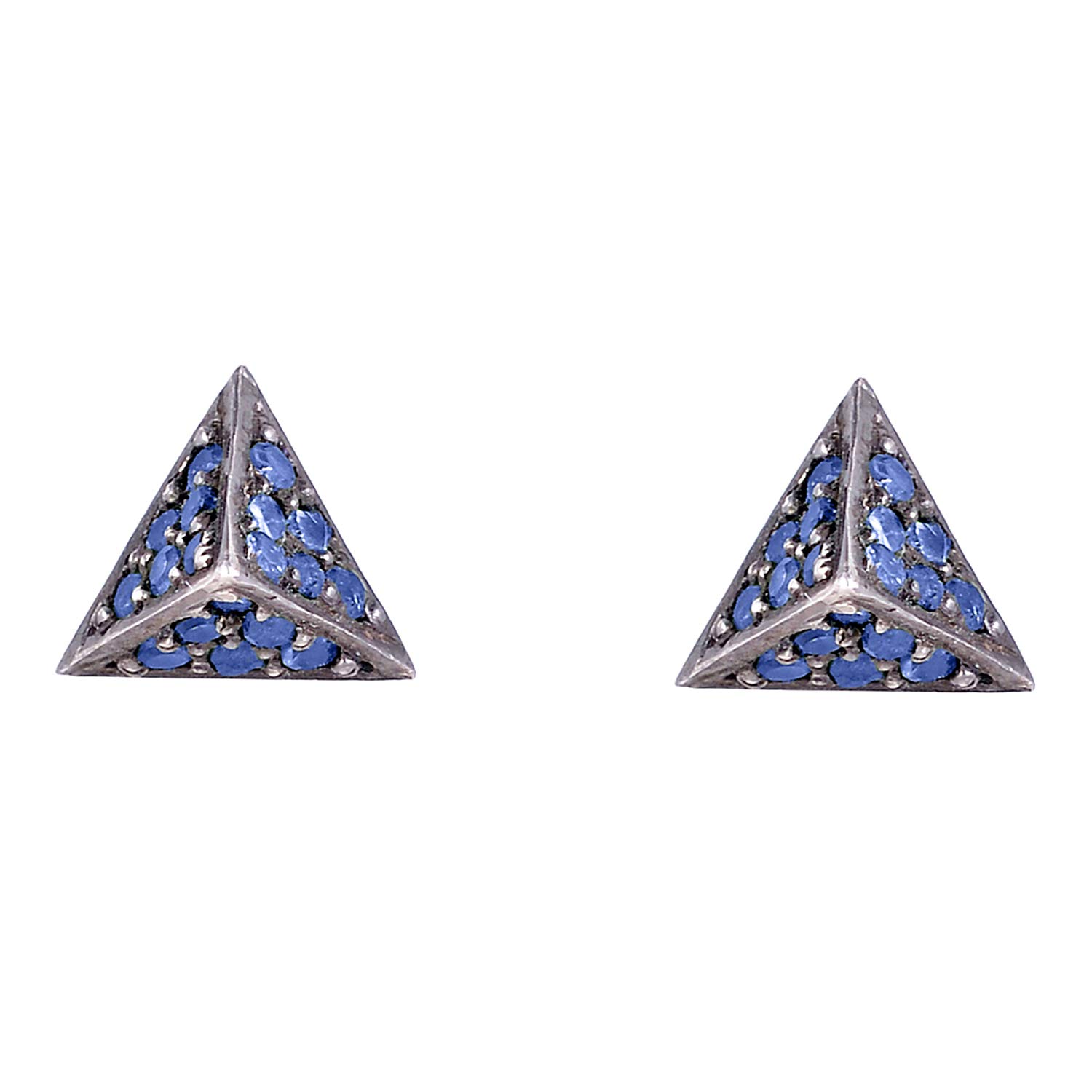 Natural Diamond Stud Earrings for Women - 0.27 Carat Tsavorite Ruby Sapphire Triangle Gemstone Earrings | Lightweight, Hypoallergenic Jewelry Gift | Perfect for Weddings, Parties & Everyday Wear