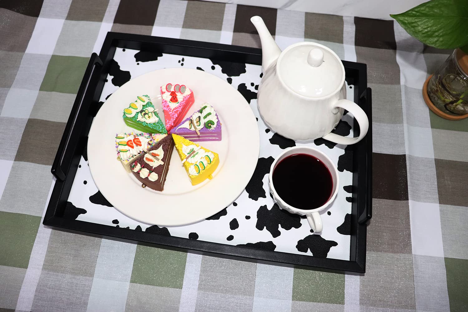 MCBZ Leather Decorative Serving Tray for Coffee Table - 16.5 x 12.6 Inches Black Tray with Metal Handles - Perfect for Living Room Decor, Dining Table Centerpiece & Gift Giving