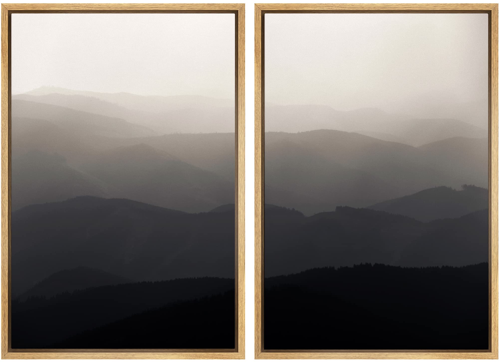 Modern Abstract Zen Wall Art Set - Black & Gray Watercolor Brushstroke Prints for Living Room, Bedroom, Office Decor | 16x24 Inch Framed Canvas (2 Panels) | Calming Contemporary Digital Art for Home & Workspace