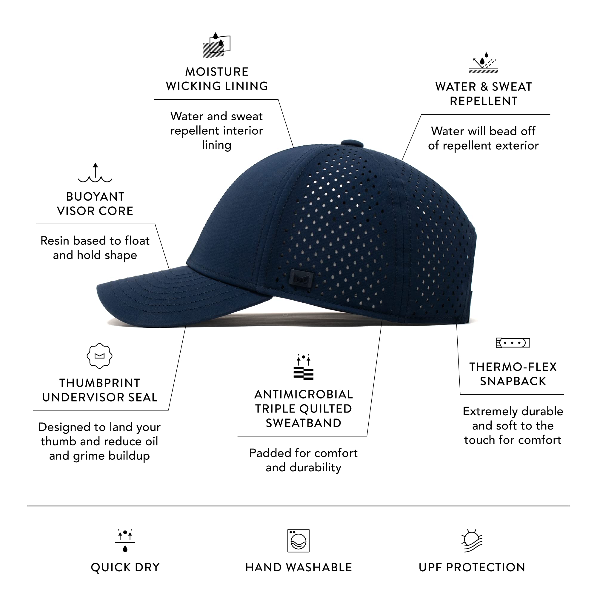 Melin A-Game Hydro Performance Snapback Hat - Water-Resistant Baseball Cap for Men & Women - Ideal for Golf, Running, Workouts & Outdoor Activities