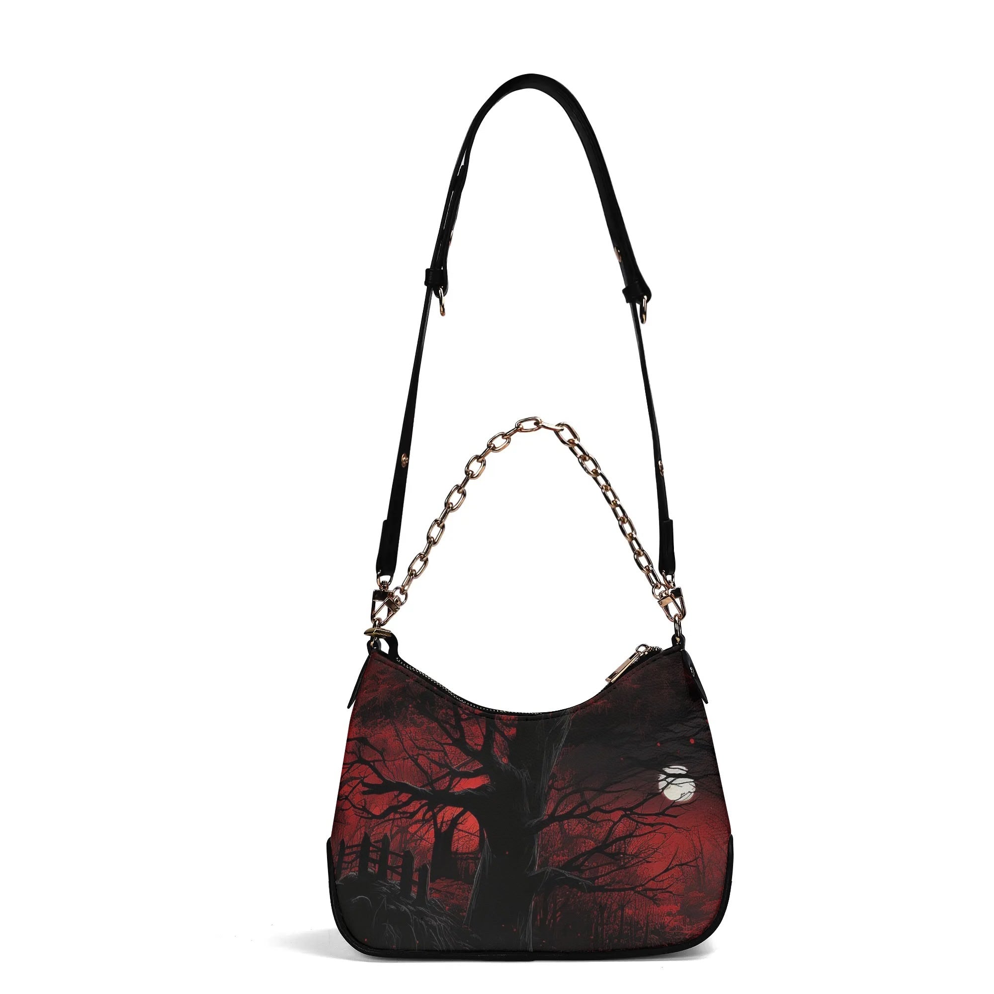 Stylish Midnight Red Leather Handbag with Adjustable Chain Strap - Perfect for Evening Parties, Date Nights & Special Occasions
