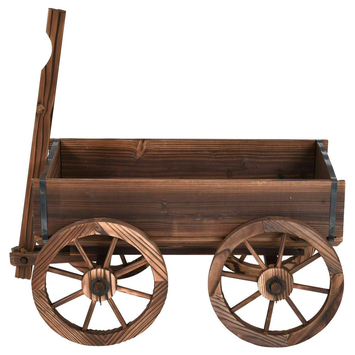 Wooden Wagon Flower Planter with Wheels - Rustic Garden Decor for Outdoor Plants, Flowers & Herbs | Perfect for Patio, Yard & Farmhouse Style Gardens