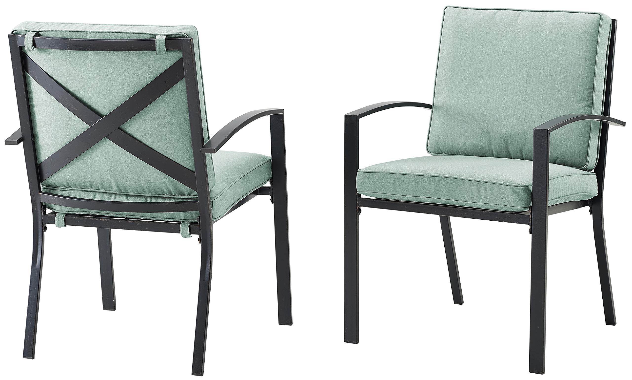 Crosley Kaplan 2-Piece Outdoor Dining Chair Set - Oiled Bronze Patio Chairs with Mist Cushions for Deck, Backyard, Garden & Poolside Relaxation