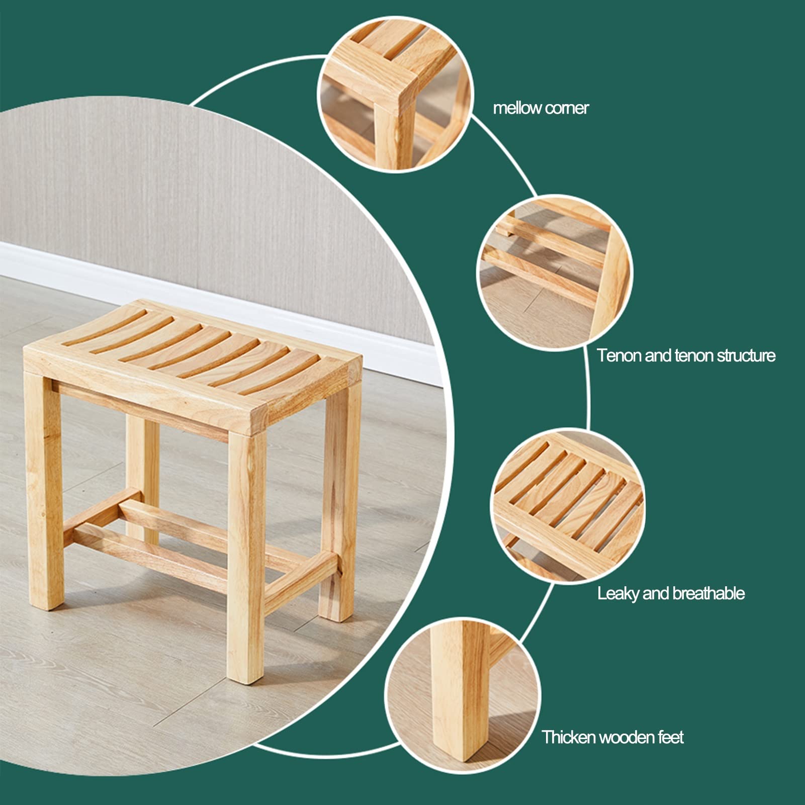 Wooden Shower Bench with Storage Shelf - Spa Stool, Bathroom Foot Rest & Stylish Seat for Shower, Bathtub - Perfect for Relaxation, Elderly Safety & Small Space Organization
