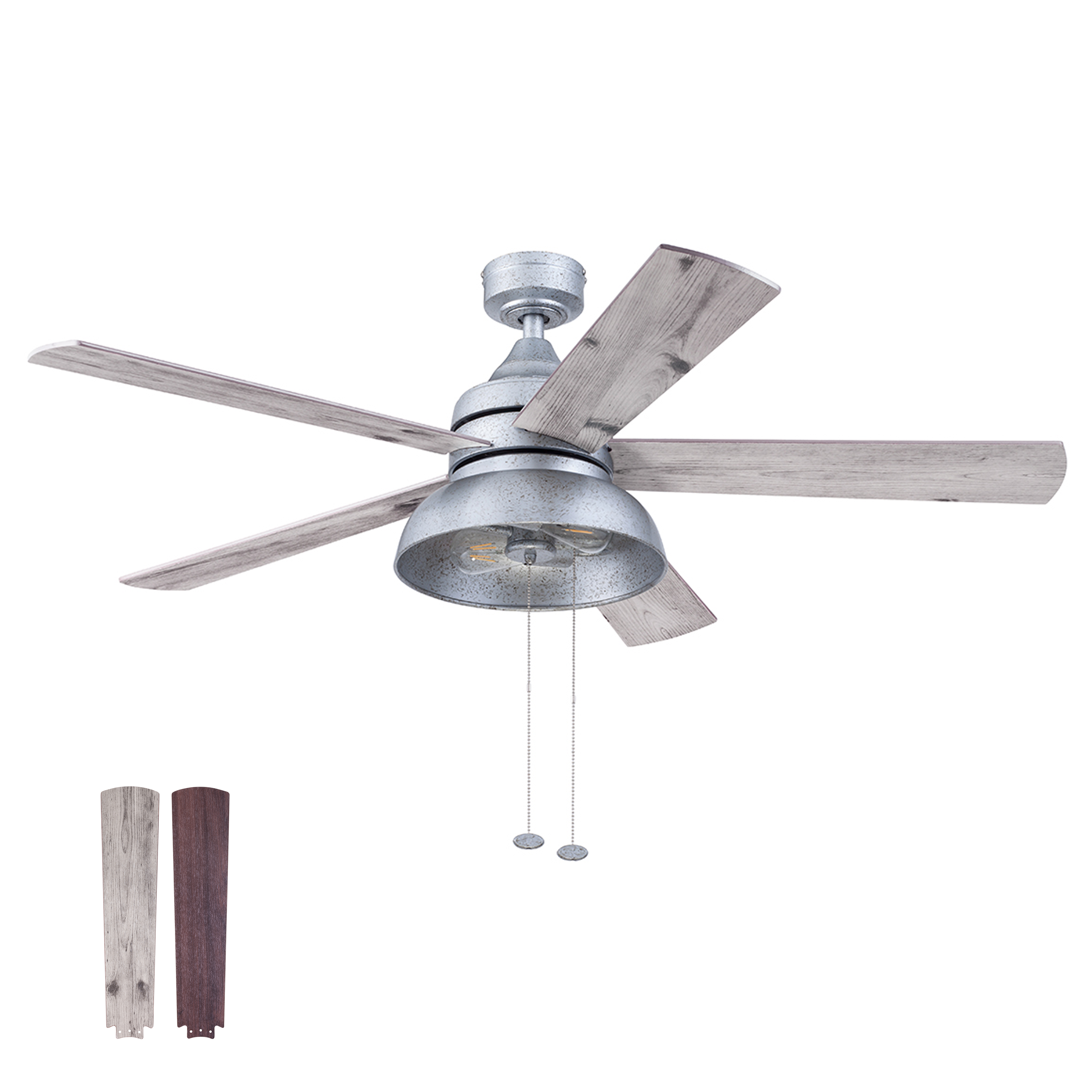 52 Inch Brightondale Galvanized Pull Chain Ceiling Fan - Indoor/Outdoor Use for Living Room, Bedroom, Patio & Covered Porch
