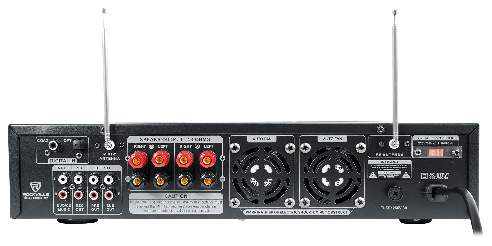 RPA70WBT Bluetooth Karaoke Amplifier with 4 x 6.5 Inch Black Ceiling Speakers & Microphones - Perfect for Home Theater, Karaoke Parties, and Multi-Room Audio Systems