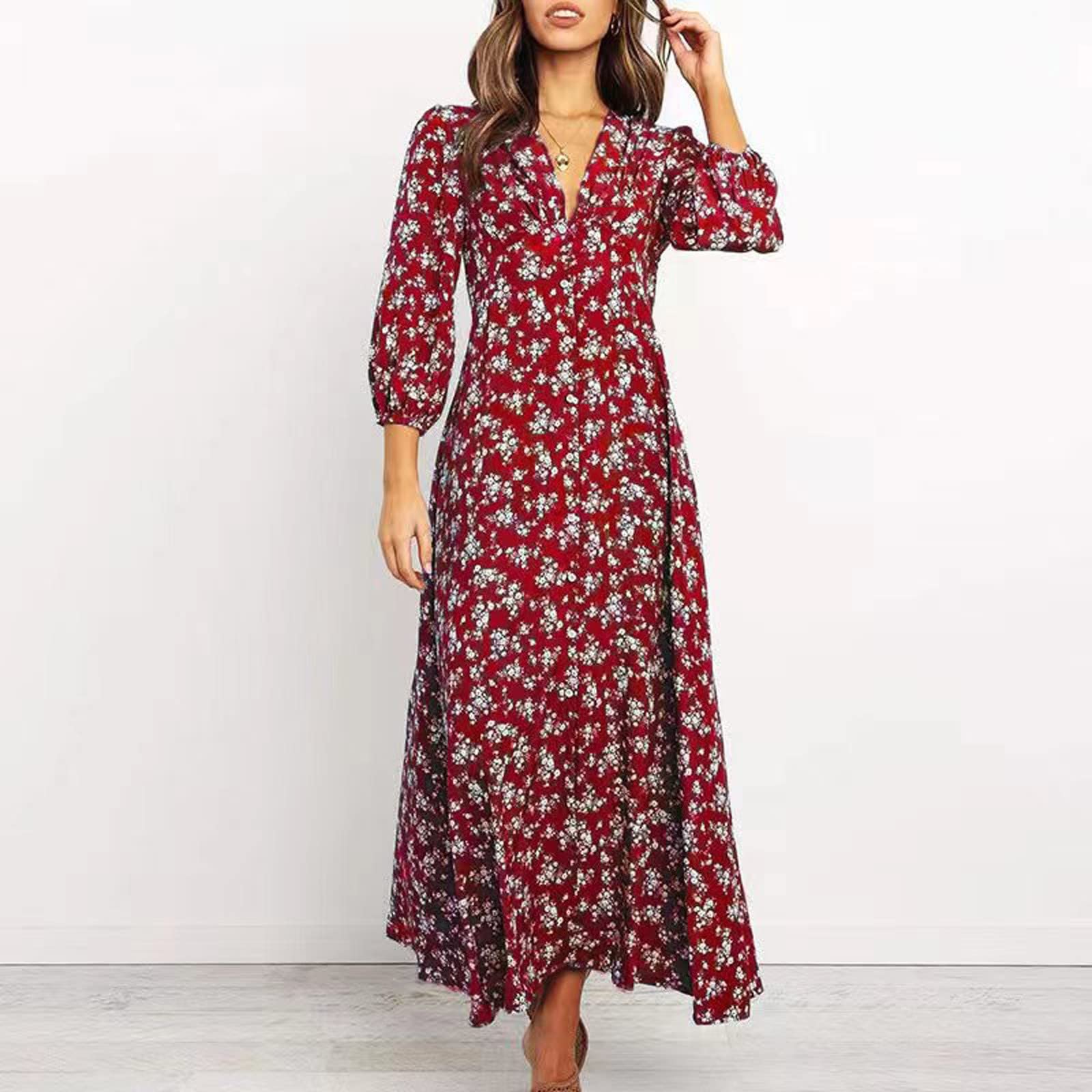 2024 Women's Bohemian Floral Maxi Dress with Long Sleeves - Summer Casual & Prom Dress for Beach, Party & Vacation | WY16