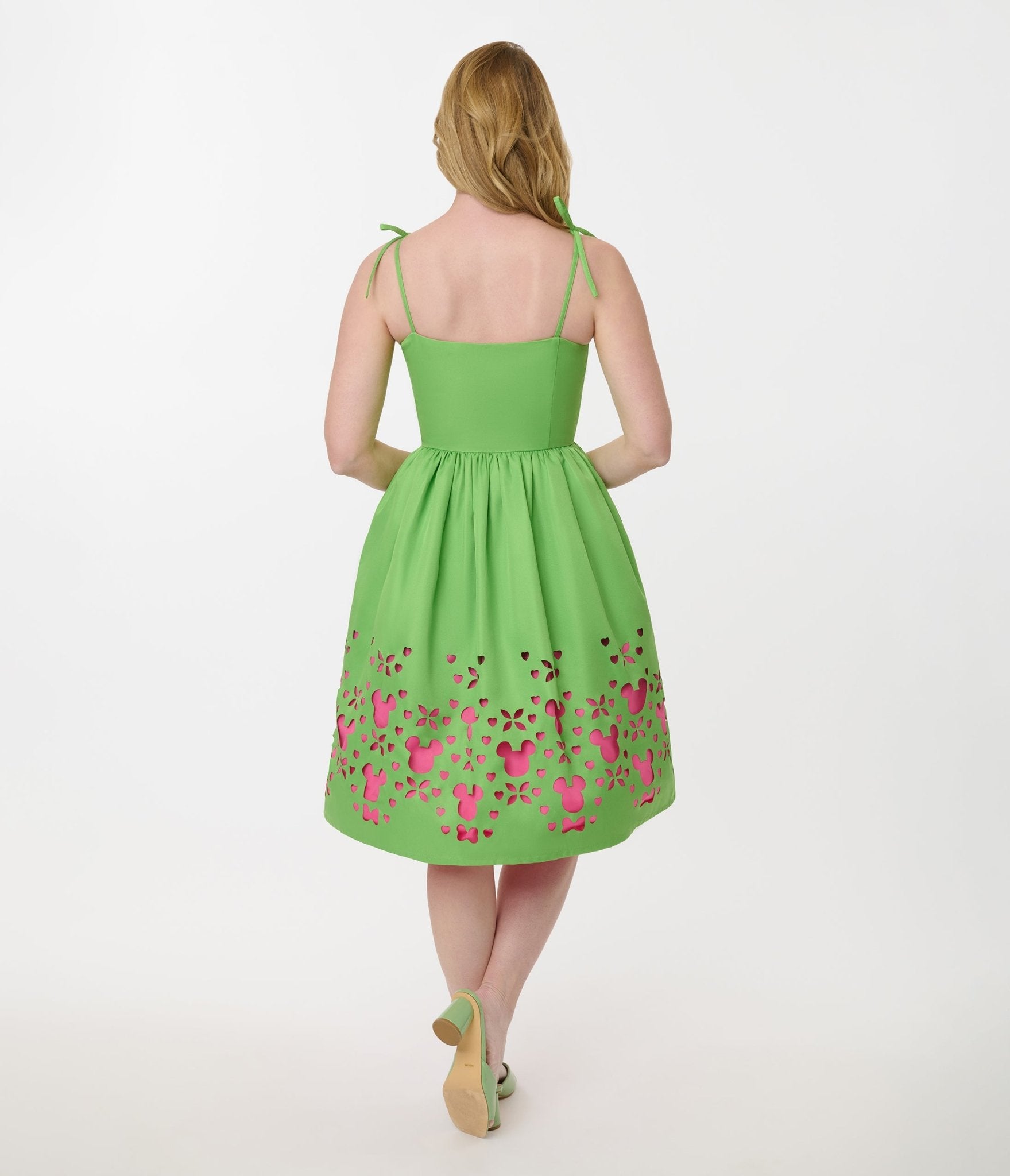 Disney Mickey & Friends Vintage Neon Green & Pink Cutout Swing Dress - Perfect for Cosplay, Theme Parks & Retro Fashion