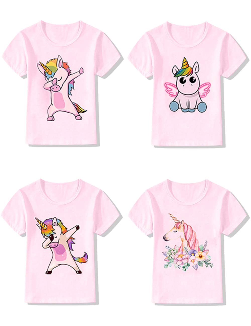 4-Pack Unicorn Graphic Girls Fitted T-Shirts for Summer - Cute Party Outfits for Girls - Perfect for Birthday Parties, Playdates & Summer Vacations