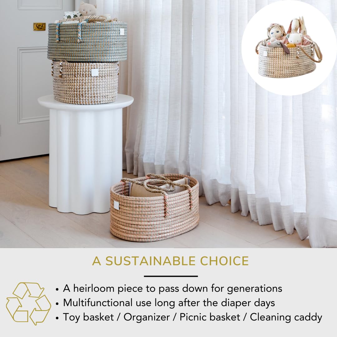 Premium Organic Baby Nursery Bundle - Handmade Matching Baby Changing Basket & Diaper Caddy Organizer Set for Newborn Essentials | Perfect for Baby Showers, Nursery Decor & Diaper Storage Organization