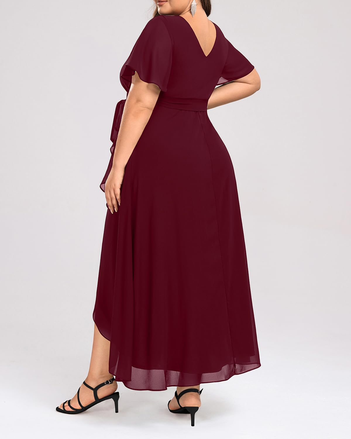 Plus Size Long Chiffon Dress with High Low Split & Ruffle Detail - Elegant Formal Maxi Dress for Women | Wedding Guest, Evening Party, Bridesmaid & Special Occasions