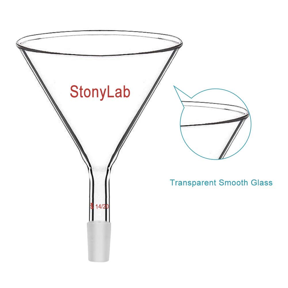 StonyLab 100mm Glass Short Stem Powder Funnel with 14/20 Inner Joint - Premium Filter Funnel for Chemistry Labs, Home Brewing & Essential Oil Distilling