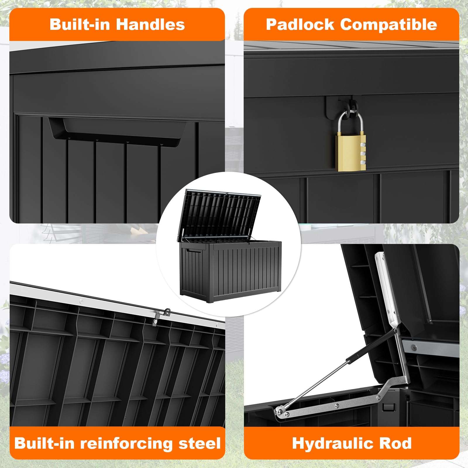 **230 Gallon XXL Large Resin Deck Box – Outdoor Lockable Storage for Patio Cushions, Pool Supplies & Garden Tools – Weatherproof & UV Resistant – Perfect for Backyard, Poolside & Garden Organization (Black)**
