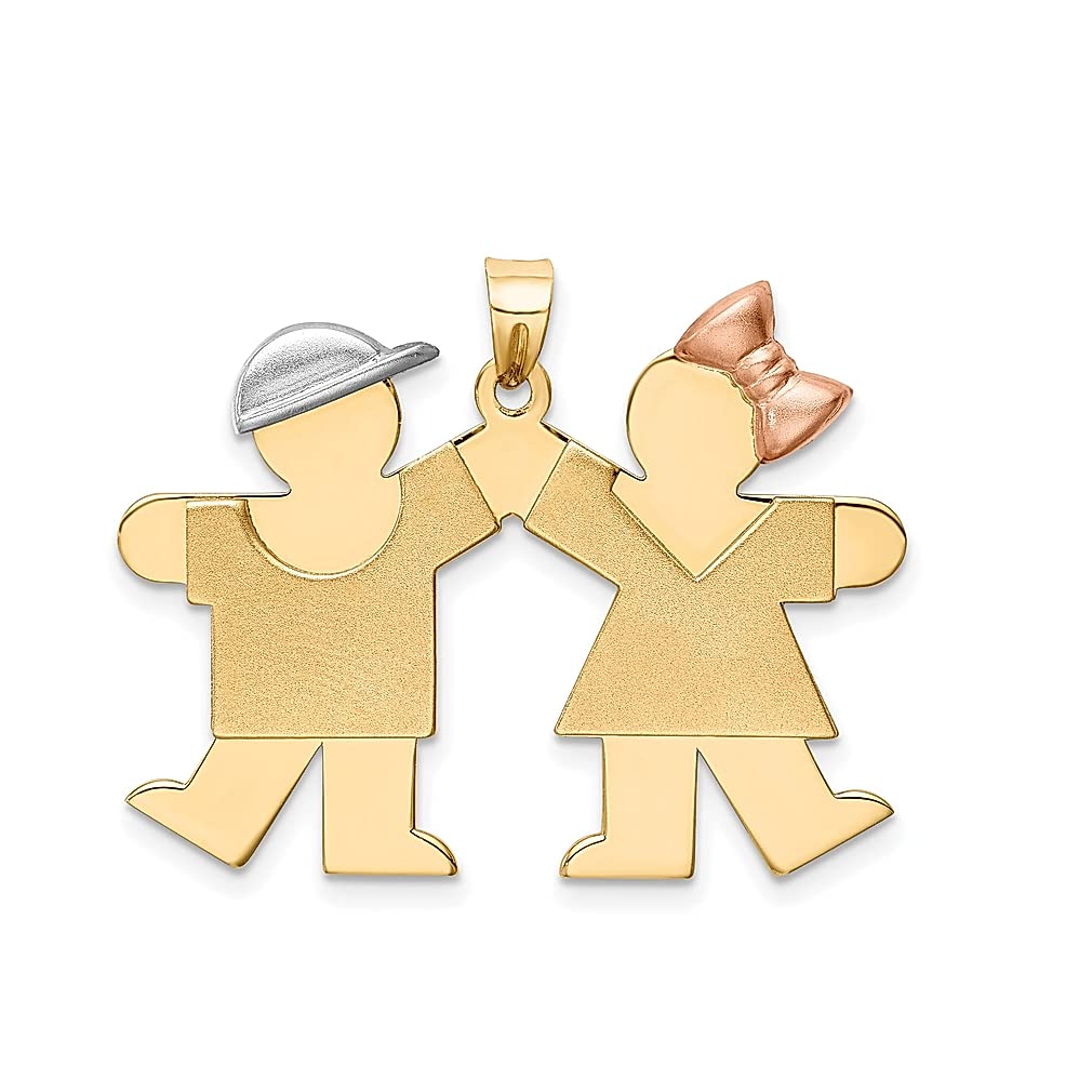 14K Tri-Color Gold Engravable Charm Necklace - Boy on Left, Girl on Right Pendant - Elegant Baby Jewelry for Women - Perfect Gift for Her, Mom, or Grandma - Ideal for Mother's Day, Baby Showers & Special Occasions