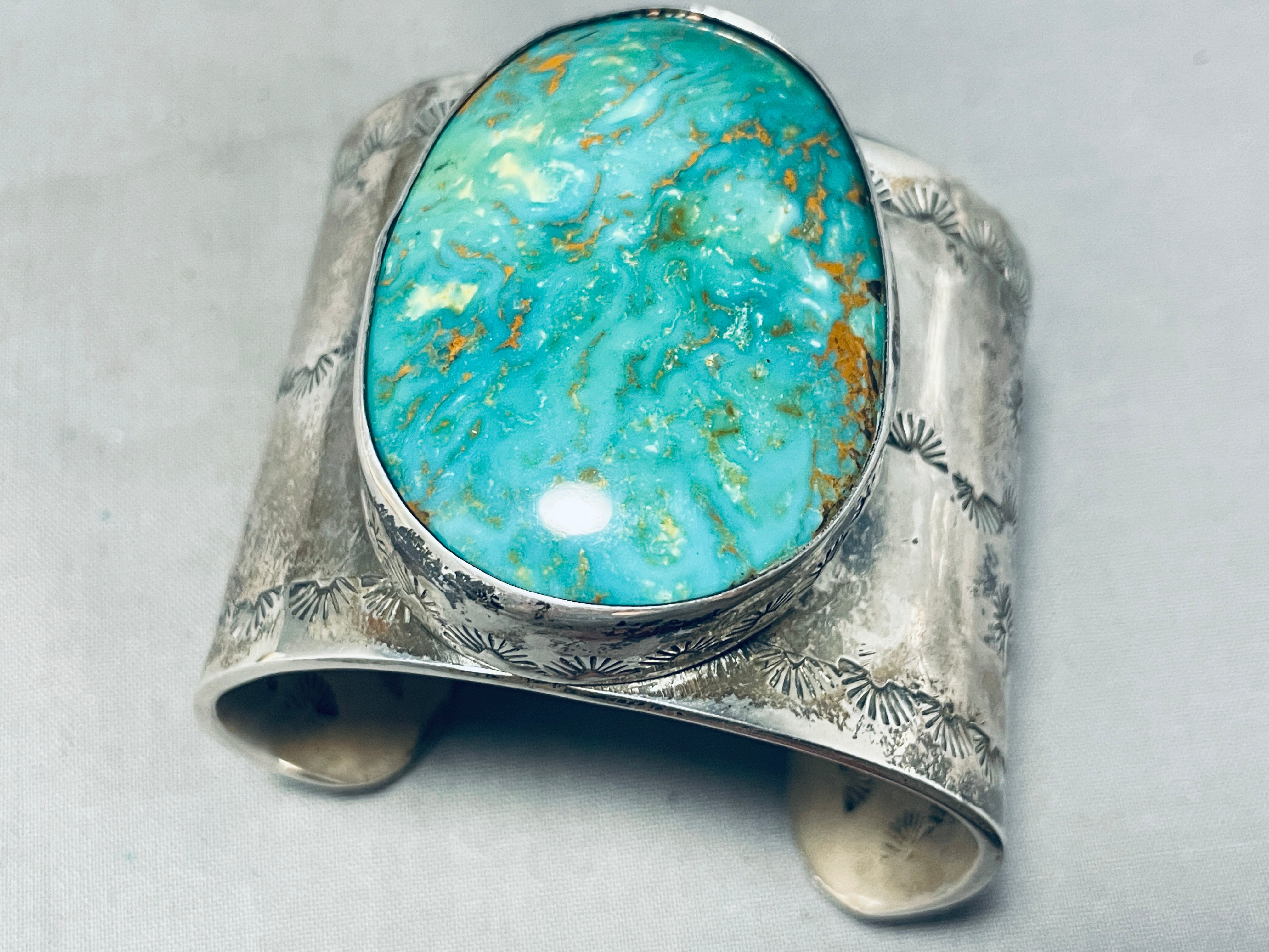 200g Anthony Signed Vintage Navajo Turquoise Sterling Silver Bracelet - Authentic Native American Jewelry for Women, Gift & Fashion Accessory