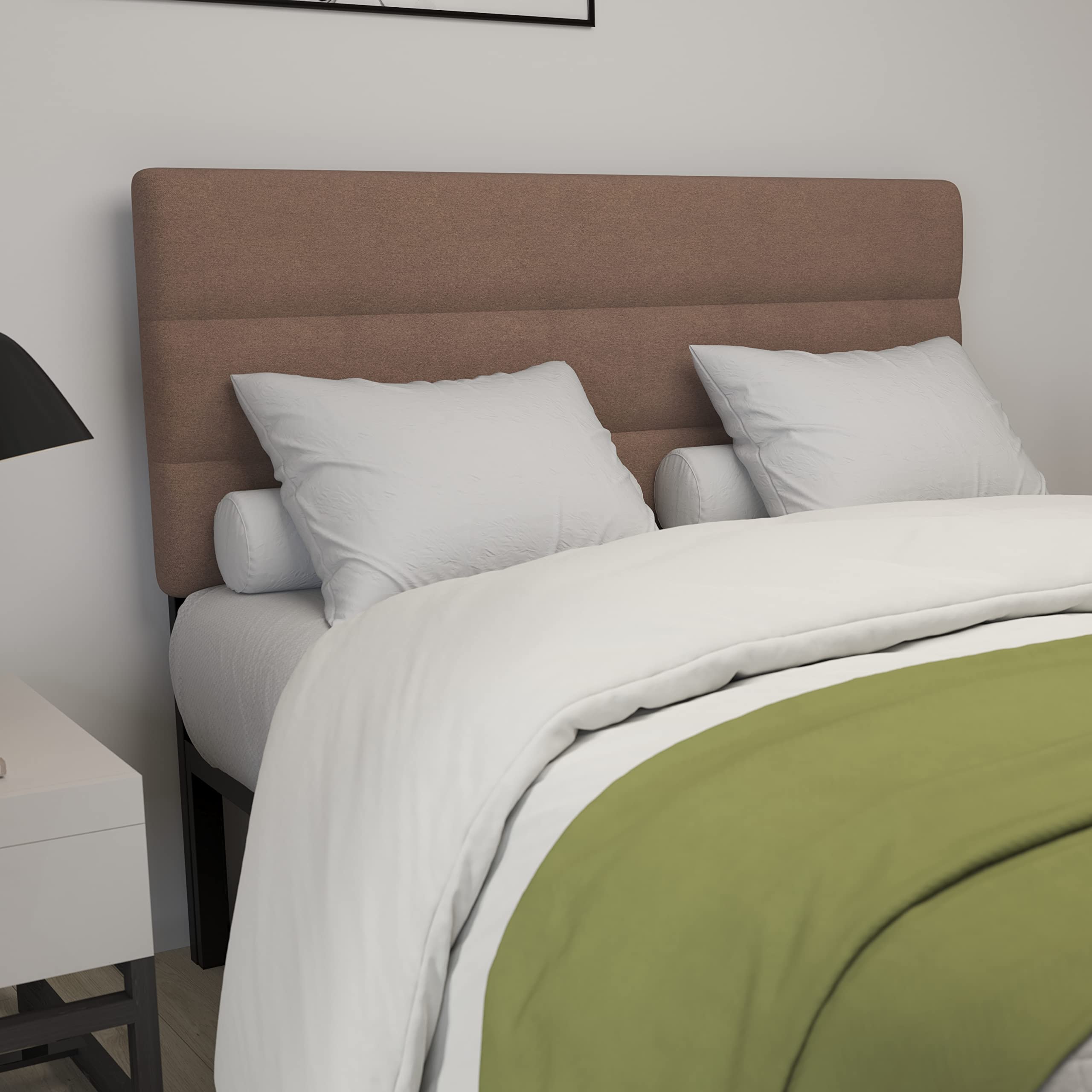Merrick Lane Coppola Upholstered Headboard - Queen Size Button Tufted Taupe Fabric Bed Headboard with Metal Legs & Adjustable Slots - Fits Standard Bed Frames - Perfect for Master Bedrooms, Guest Rooms & Apartment Decor