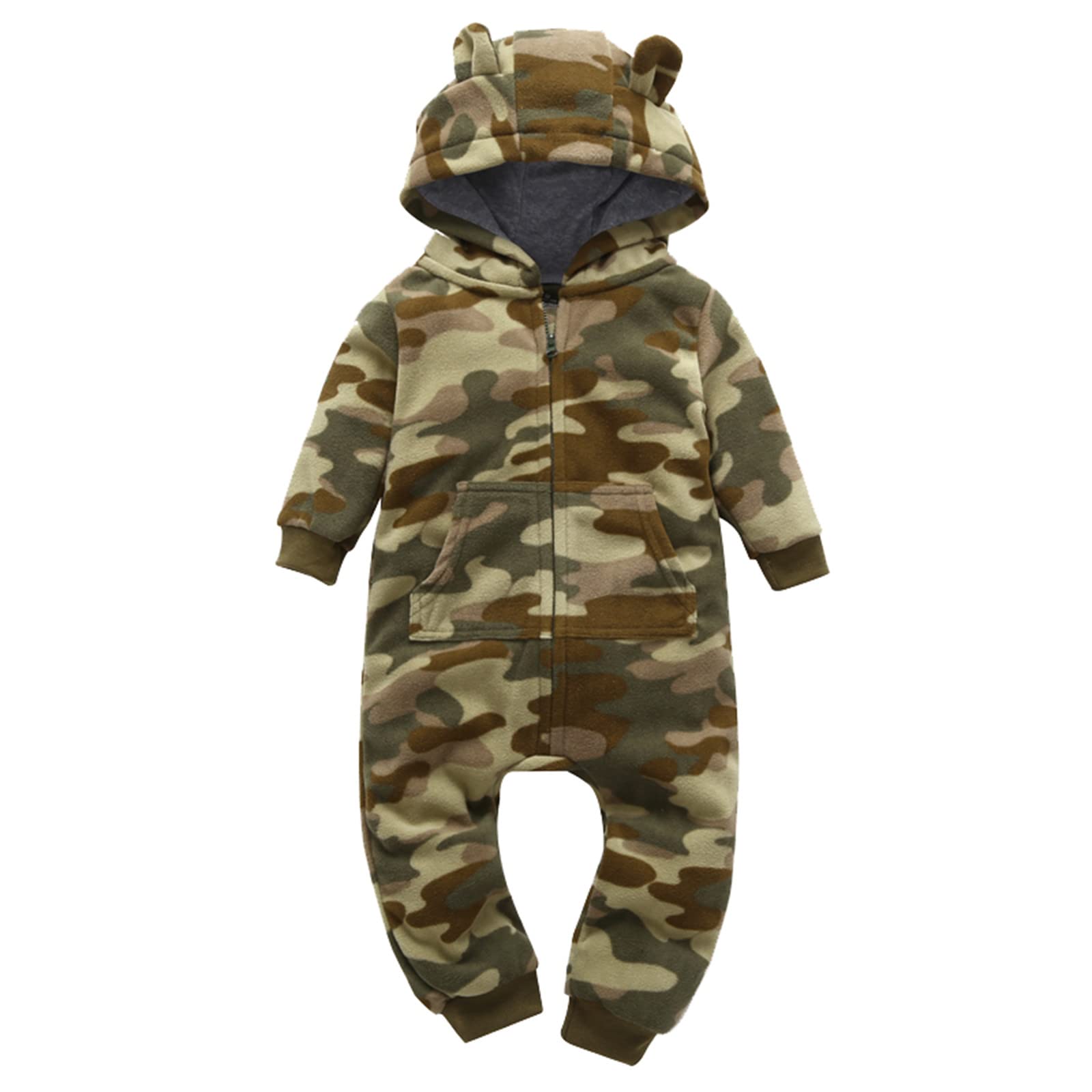 Baby Fleece Romper Camouflage Hoodie Jumpsuit - Warm Long Sleeve Infant Outfit for Boys & Girls (18-24 Months) - Perfect for Winter Playdates & Outdoor Adventures