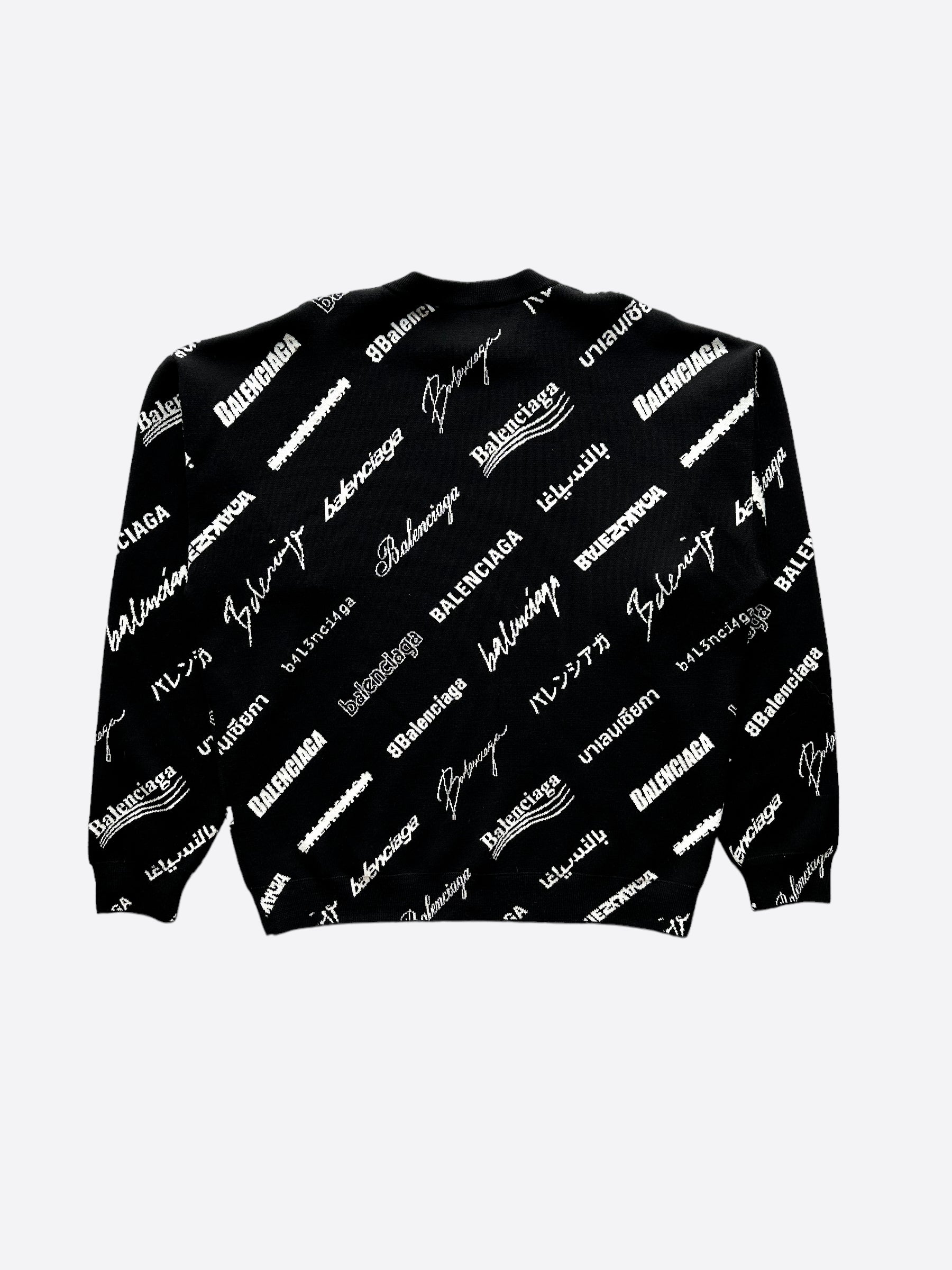 Balenciaga Black & White Logomania All Over Knit Sweater for Men & Women | Luxury Designer Pullover | Perfect for Casual Wear, Street Style & Winter Fashion