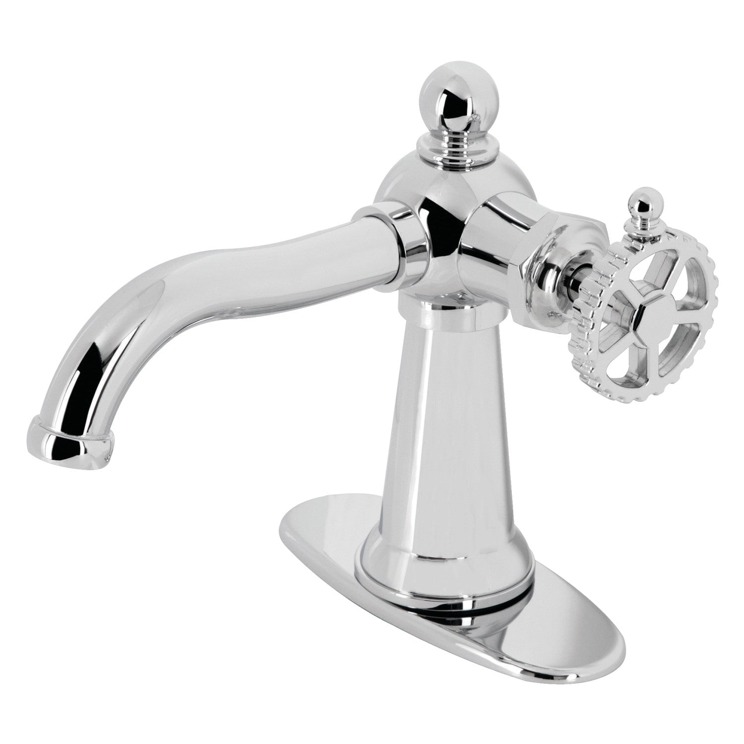 Fuller One Handle Single Hole Bathroom Faucet with Deck Plate and Push Pop Up Drain - Modern Bathroom Sink Faucet for Vanity, Powder Room & Guest Bath Installation