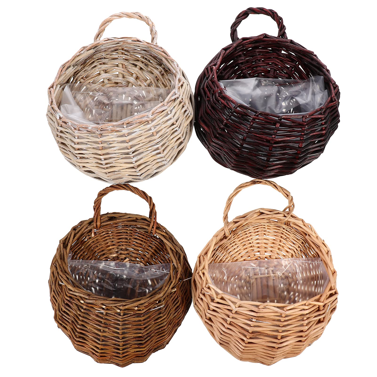 4Pcs Handmade Woven Rattan Wall Hanging Baskets - Boho Home Decor Storage Organizer for Bathroom, Kitchen, Bedroom & Living Room
