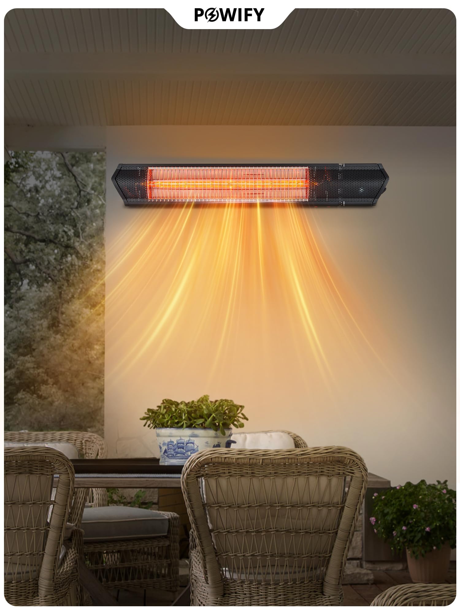 1500W Electric Infrared Outdoor Heater with App Control - 10 Speed Settings & 12H Timer for Patio, Greenhouse, Garage - Perfect for Winter Evenings, Backyard Gatherings, and Outdoor Dining